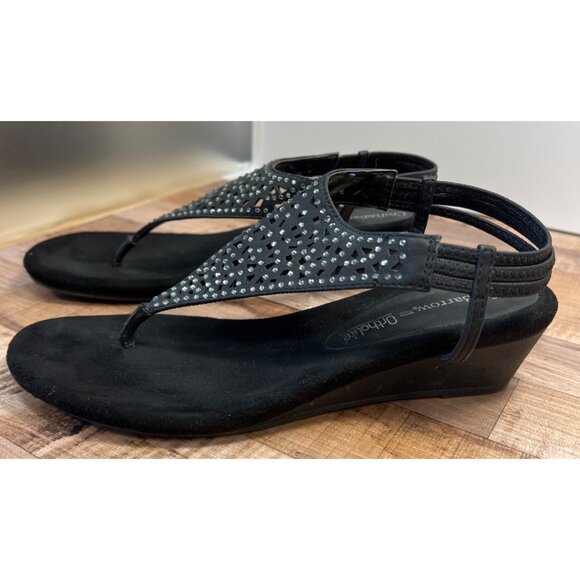 Womens Croft & Barrow Ortholite Rhinestone Black Sandals Wedge Heel 8 - Picture 1 of 5